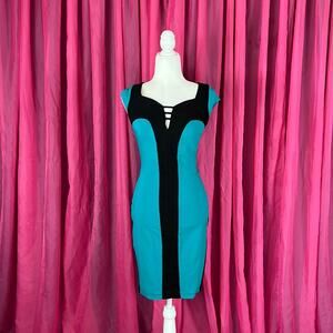 Dresscode LA Teal and black sheath wiggle dress, size medium
